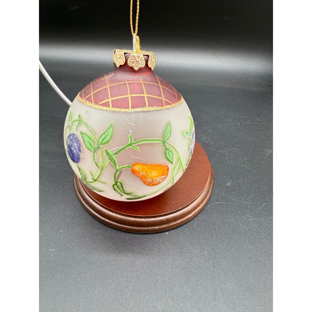 Hand Painted Glass‎ Ornament Fruit Motif Round Frosted with Gilded Red Top